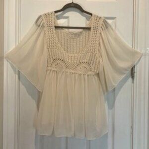 Crochet sheer cream blouse
